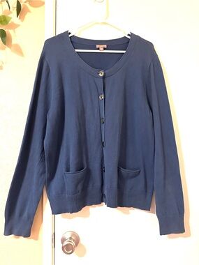 J. Jill Navy Button-Front Crewneck Cardigan XL